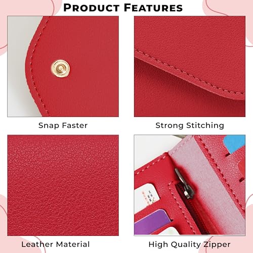 Image of Kraptick Women's Wallet -Stylish and Compact Purse Clutch Wallet, Stylish Card Coin Holder, Debit Card Holder, Money Organizer and Travel Wallet for Women with 13 Slots (Red)