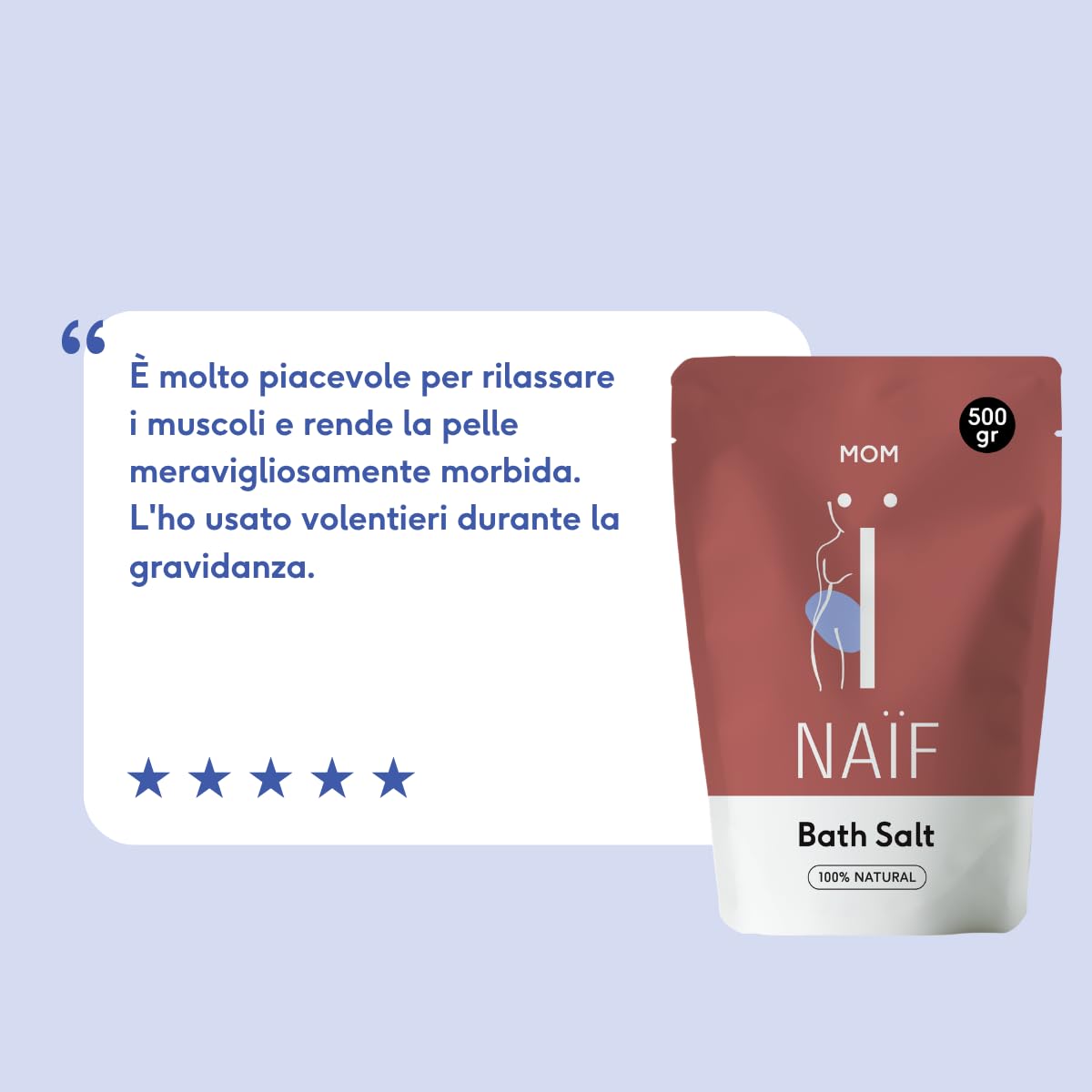 Naïf Sali da bagno al magnesio - Allevia dolori e crampi - Rilassamento muscolare - Bagno alcalino per disintossicazione - Sali da bagno alcalino - 500 g