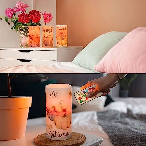 Retisee TOU-RETISEE-1435 3 Pcs Farmhouse Fall Flameless Candles Farmhouse Led Candles Thanksgiving Flameless Candles thumb #4