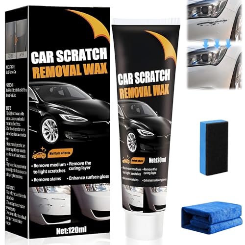 Kratzer Entferner Auto, Autopolitur Kratzer Entfernen, 120ML Auto Kratzer Entferner Mit Wischtuch und Schwamm, Auto Politur Set, 3-In-1 Tiefen Autopolitur Kratzer Entfernen für Entfernung Tiefen