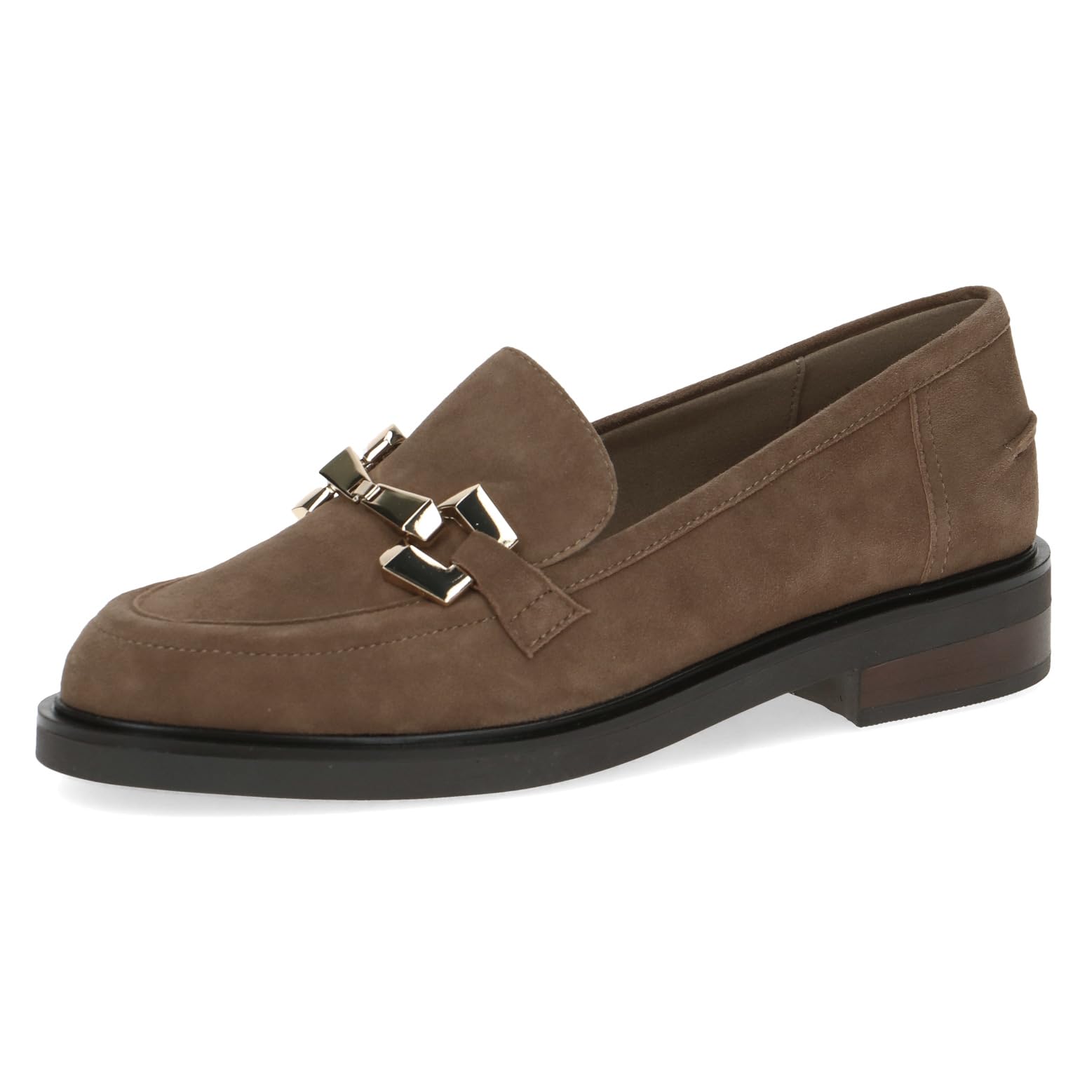 CAPRICE Women's Leather Loafers with Block Heel, Brown (Taupe Suede), 6.5 UK