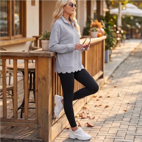 Scalloped Sweatshirt for Women 1/4 Zip Pullover Mockneck Sweatshirt - image 4