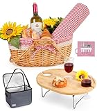Picnic Basket for 2 with Table and Blanket Collapsible Cooler Bag Insulated Picnic Set for Beach Picnic Hamper Picnic Date Essentials for Outdoor Picnic Accessories Wedding Gift/Bridal Shower Gift