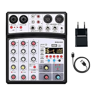 PFDTS 4-kanaals Bluetooth Mini Mixer Sound Card Audio DJ 16 Digitale effecten Ruisonderdrukking LED-niveau Display for Bar Singing (Color : BMG04D WHITE-EU)