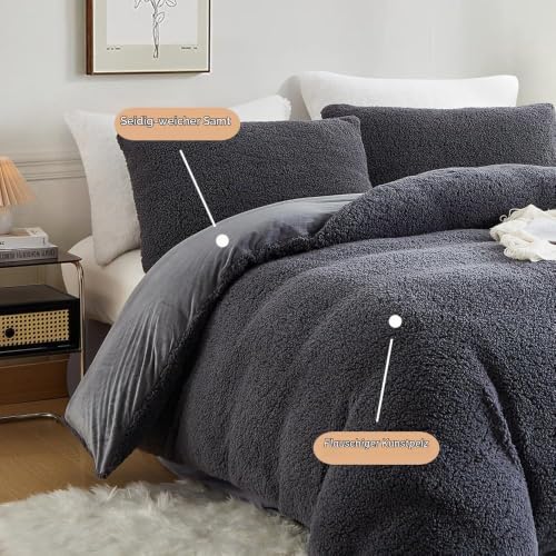 Covebett Winter Warm Bettwäsche 135x200 Grau Teddy Fleece Cashmere Touch – Ansicht 3