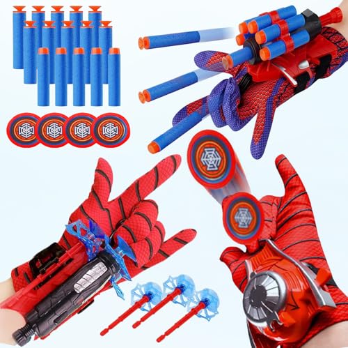 Spider Web Shooters, Easter Decorations Basket Stuffers Cosplay Launcher Gloves with Wrist Toy Set, Birthday Party Safe Outdoor Action Toys for Kids (3 Sets)