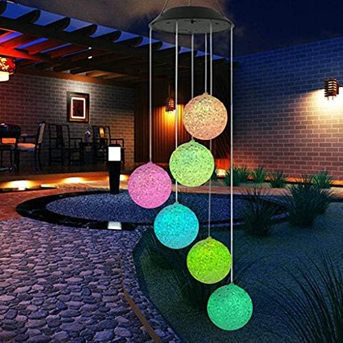 QKTYB Wind Chimes LED Solar Lights, 7 Colour Change Solar Wind Chime Light with 6 Pcs Ball Waterproof Wind Chimes for Garden Patio Yard Decoration Gifts for Women Mum Birthday Christmas