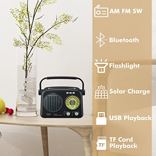 Gelielim Am Fm Radio With Bluetooth, Portable Shortwave Radios With Best Reception, Vintage Radio Transistor Radio Rechargeable, Retro Home Decor, Usb/Tf Card Mp3 Player, Solar Power, Emergency Light #TOP1