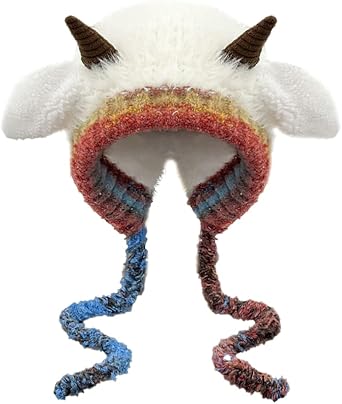 Winter Plush Faux Fur Knitted Animal Hat Cozy Cute Horns Sheep Ears Beanie Cap Warm Ear Flap Thick Lining Crochet Hats 2025