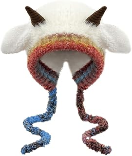 Winter Plush Faux Fur Knitted Animal Hat Cozy Cute Horns Sheep Ears Beanie Cap Warm Ear Flap Thick Lining Crochet Hats 2025