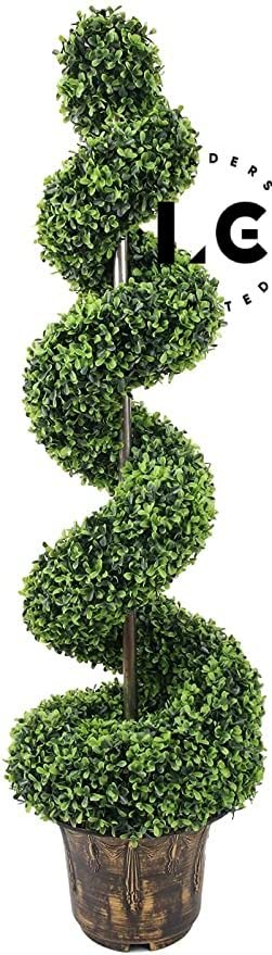 Artificial Boxwood Spiral Topiary Trees for Indoor Outdoor Decor, UV Stable Outdoor Use Height (1spiralpeanut90cm) — image 1