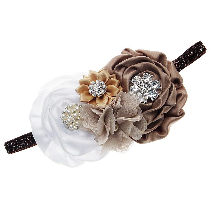 Vintage Toddler Girls Curly Flower Headband for Baby Shower Photgraphy Props Gift (Khaki)