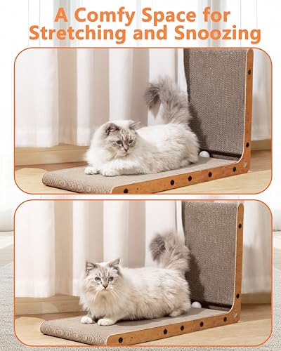 Megidok Arranhador para gatos, 68 cm em forma de L, tábua vertical para arranhar gatos, almofada par