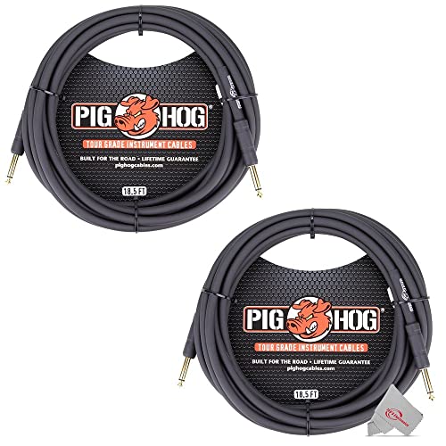 Pig Hog Tour Grade 18.5 ft Instrument Cable 1/4 Inch to 1/4 Inch Straight Connectors - PH186-2 Units