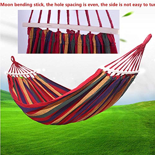 Outdoor Brazilian Double Camping Hammock 2 Person Canvas Cotton Travel Portable Hammocks 600Lbs Beach Swing Bed With Hardwood Spreader Bar Suspended Tree Hammock #TOP5