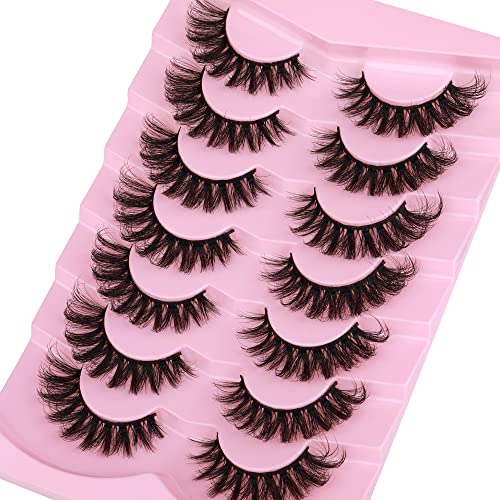 Jimire Mink Lashes Fluffy Cat Eye Lashes Wispy 6D Volume False Eyelashes Look Like Extensions Flare Pestañas Thick Crossed Soft Curly Fake Lashes 7 Pairs Pack #TOP3