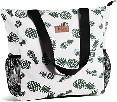HOMESPON Large Waterproof Beach Tote Bag with Zip and Pockets for Women
