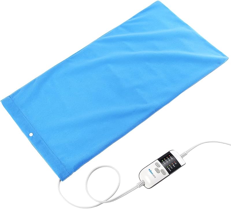 Vinyl Large Heating Pad 3 Timers and Stay on for Back Pain Relief and Cramps, 4 Temperature Settings Hot Electric Heat Pad with Washable Cover Blue (12"x 24")
