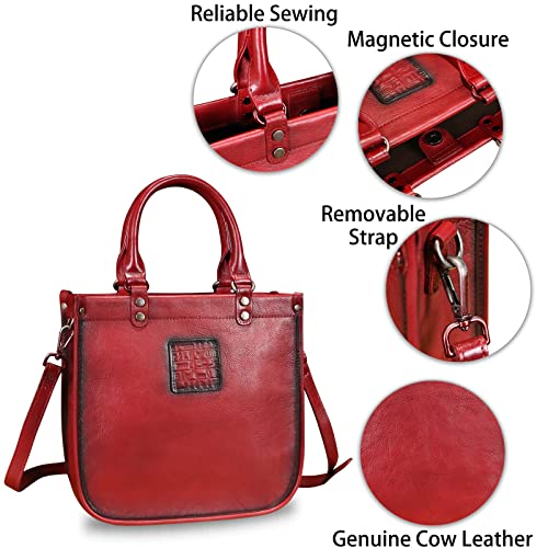 Image of Genuine Leather Handbags for Women Vintage Real Leather Fashion Tote Bag Shoulder Bag Crossbody Bag Satchel Purse
