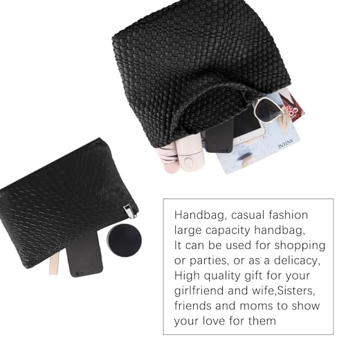 Image of Handmade Woven Bag Satchel Handbag For Women Vegan Leather Tote Bag With Purses Travel Shoulder Bag Underarm Bag