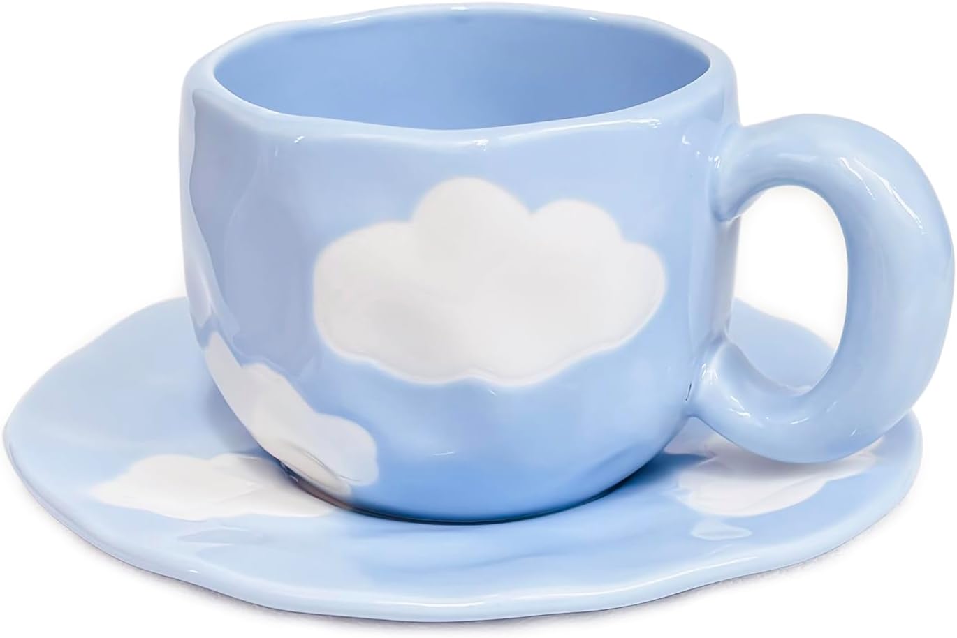 Noviko Cloud Mug with Saucer Ceramic Cloud Teacup for Girls Mum 11 oz