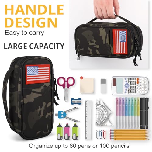 Image of Tactical Pencil Case for Boy,Large Capacity Pencil Pouch,Marker Organizer Case Pen Box, Tool Bag Desk Organizer for School College Office Organizers for Kids Men Women Adult Teens(Camo Black)