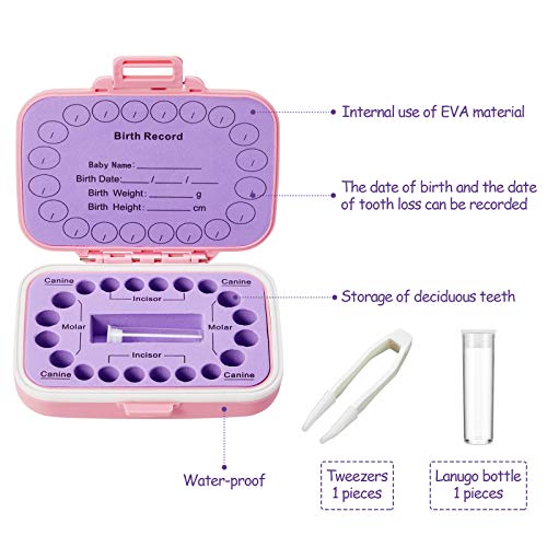 Baby Teeth Keepsake Box For Kids Teeth Saver Box Children Teeth Storage Holder Baby Teeth Organizer Deciduous Teeth Box With Baby Fetal Hair Container And Tweezer For Keeping The Child Memory (Pink-Purple) #TOP1