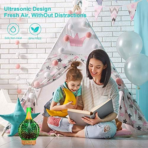 Aromatherapy Essential Oil Diffuser, Ultrasonic Cool Mist Aroma Diffuser, Whisper Quiet Humidifier with Time Setting and 7 Colors LED Lights Changing for Home Office 100 ml (3D Firework)