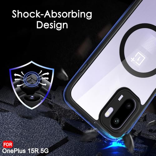 Image of TheGiftKart Hybrid Shockproof Back Cover Case for OnePlus 15R 5G Compatible with MagSafe | Hard Back Cover Case for OnePlus 15R 5G (PC & TPU, Transparent Clear Back, Black Sides)