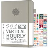GoGirl Planner Pro Planificateur non daté avec fentes horaires, organiseur mensuel, hebdomadaire et quotidien, carnet de rendez vous pour la gestion du temps, couverture rigide 17,8 x 25,4 cm, alpes