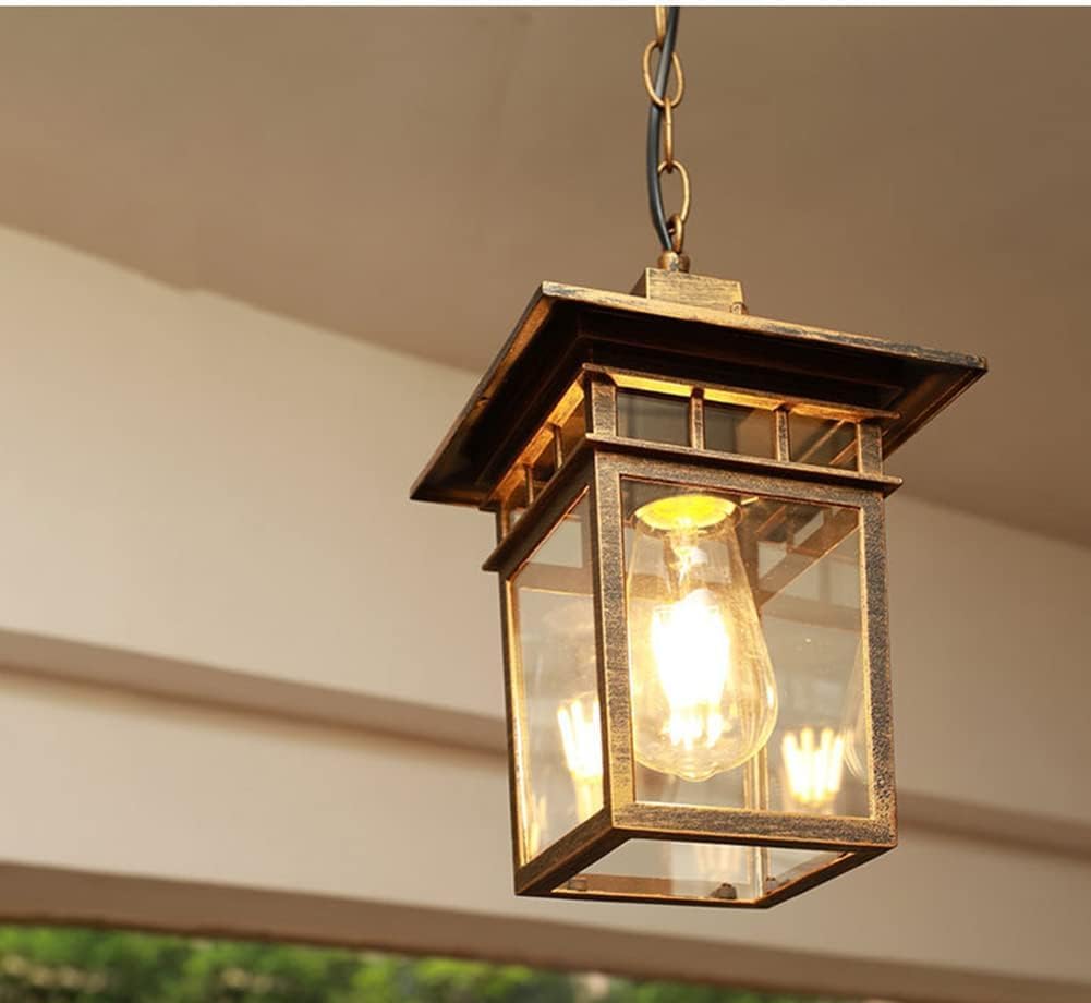 Waterproof Outdoor Pendant Light Metal E27 Black Glass Shade Hanging Lamp Height Adjustable Industrial Ceiling Light for Garden Courtyards Balcony (1 Pack)