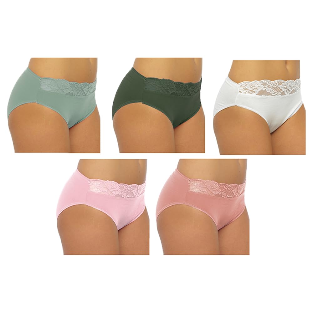 Undercover Ladies 5 Pack High Leg Briefs BR378 Lace Front Mix 14