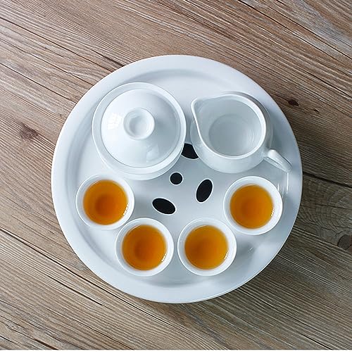 Image of Porcelain Tea Tray, Double-Layer Ceramic Tray Circular for Tea Coffee Serving Table (10 inch White)