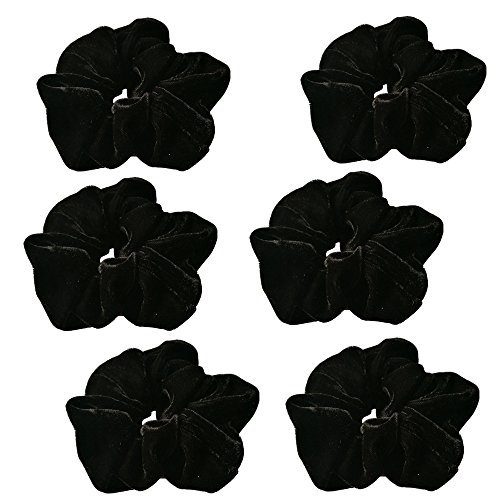 Pidoudou C100 6 Pcs Black Color Large Size Velvet Scrunchies For Women Hair Elastic Bands cover