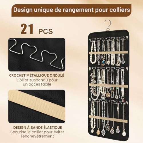 Organiseur de bijoux à suspendre, organiseur de bijoux à suspendre avec crochet en métal rotatif à 360°, rangement de bijoux double face, rangement de chaînes à suspendre, porte-bijoux mural pour – vue 5