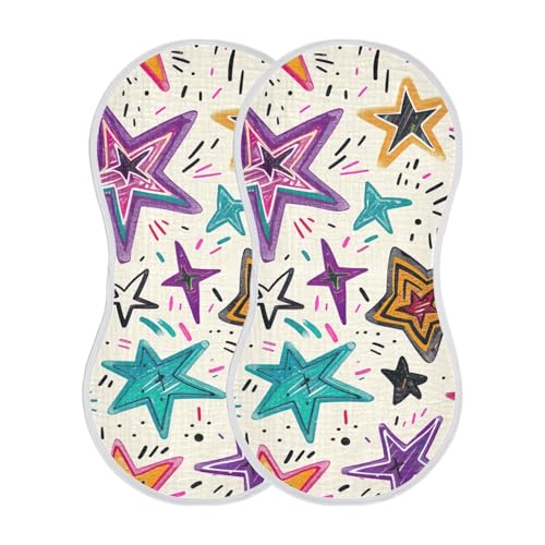 Baby Burp Cloths, Soft Absorbent Burping Cloths for Babies, Cotton Milk Spit Up Rags, Large Size for Newborns, Baby Boys and Girls (Cute Colorful Stars)2