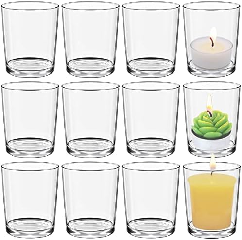 Set of 12 Glass Tealight Candle Holder, Clear Votive Candle Holders Bulk for Home and Party Decorations, Wedding Tea Light Centerpieces, Glass Jar for DIY Candle