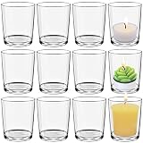 Set of 12 Glass Tealight Candle Holder, Clear Votive Candle Holders Bulk for Home and Party Decorati