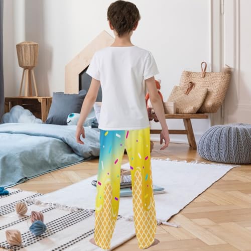Boy's Pants Yellow Blue Ice Cream Jogger Pants Elastic Waist Long Bottoms Trousers with Pockets 6-14 Years3