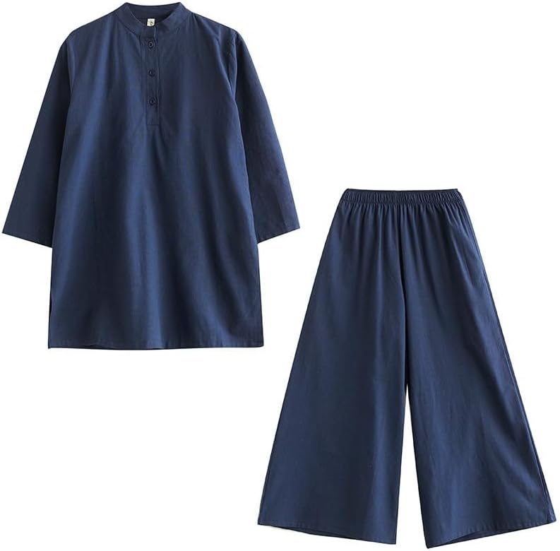 Women Solid Color Two Piece Set Stand Collar Top Elastic Waist Pants Casual Outfit