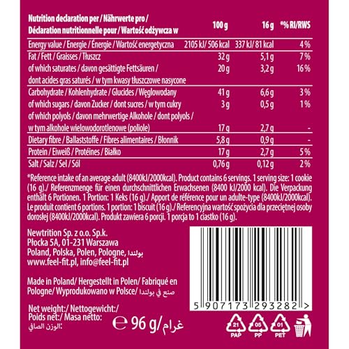 Feel FIT ENJOY! Choco & Peanut, Protein Kekse mit Erdnuss Creme und Erdnüssen in Milchschokolade ohne Zuckerzusatz, Low-Carb & Keto-freundlich Süßigkeiten, Kekse für Diabetiker, Protein Snacks, 96 g