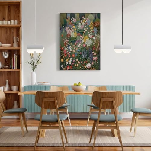 Cuadro moderno en lienzo de jardín para decorar un dormitorio elegante con arte nórdico de 70x100