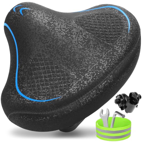 CDYWD New Noseless Bike Seat for Men Women Comfort Wide, Large Soft Padded Bicycle Seat, Comfortable Replacement Bike Saddle for Peloton, Stationary Exercise Bike, MTB, Beach Cruiser, Ebike, City Bike