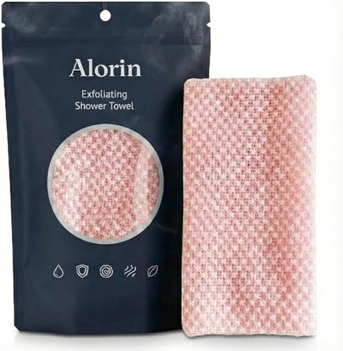 Alorin Towel Alorin Exfoliating Shower Towel Alorin Silver Towel Exfoliating Skin Bath Loofah Premium Scrub Wash Cloth for Body Face Exfoliating Washcloth for Men and Woman (Pink)