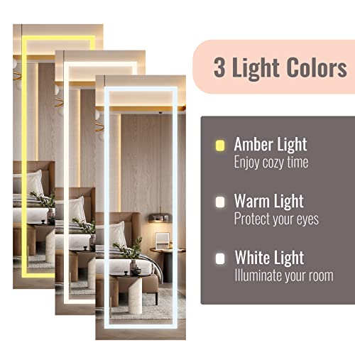 Mirror Cabinet, Wooden Jewelry Cabinet With 3-Color Led Mirror Lamp, 8 White Interior Lamp Beads, Jewelry Storage Mirror Cabinet - White (18.5 X14.17 X 63)" #TOP1