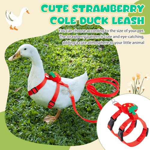 Image of Duck Harness Leash Set Duck Harness and Leash for Real Ducks Adjustable Walking Rope Pet Cute Pattern Outdoor Traction Rope for Chicken Rabbit Small Animals(Xs,Strawberry)