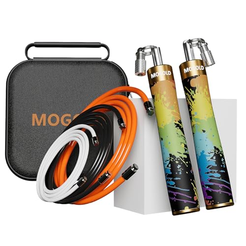 Mogold Gewichtetes Springseil für Männer und Frauen, Fitness, längenverstellbar, 3 m, 90,7/113,3/226,7 gr, Doppel-Kugellager-Design, ergonomisches 25 mm Springseil für Workout, Gewichtsverlust