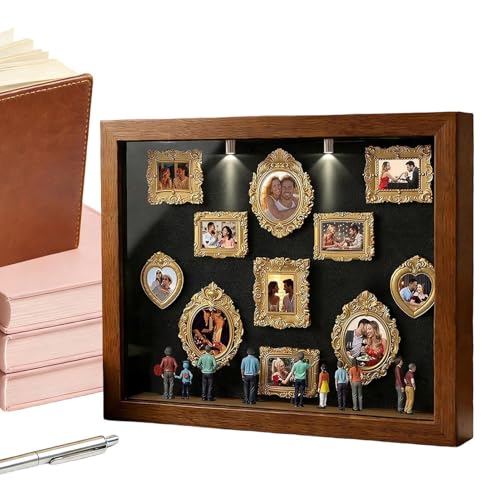 Silhouette Box - de museo en miniatura de 8,94 x 12,36 x 1,46 pulgadas, vitrina para fotos iluminada de 11 piezas | Juego de marcos de mesa artísticos decorativos personalizados para San Val