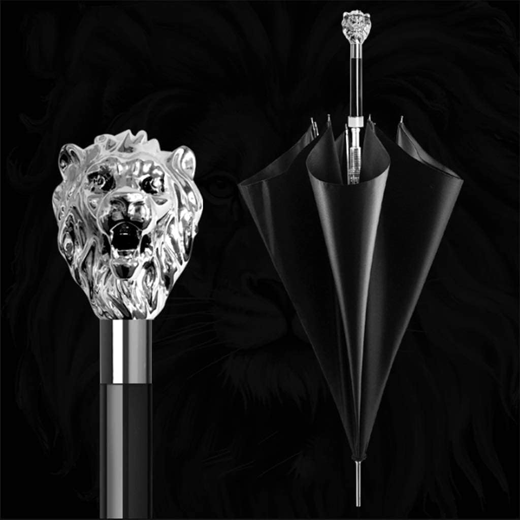 Gentleman British Style Umbrella Gold and Silver Lion Head Shape Long Handle Stick Umbrella Silk and Satin Fabric Golf Umbrella