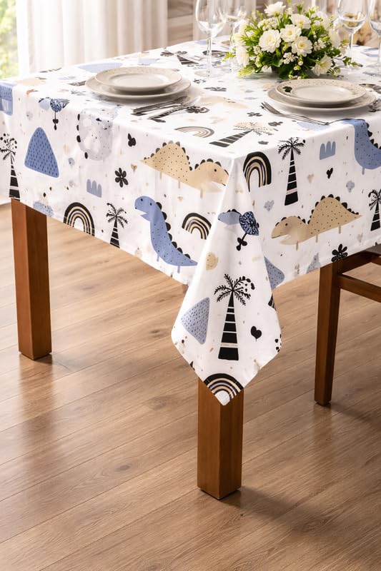 Kids Print Design 100% Cotton Table Cloth 6 Seater – Dining Table Cover Cloth, Washable Table Cloth for Dining Table – (48x72 Inch) - Dino Land-image-12